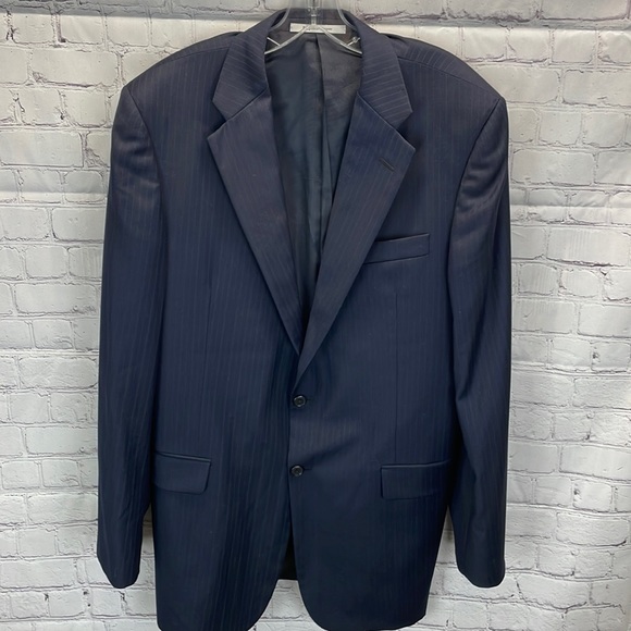 ⭐️Hickey Freeman LTD mens 100% worsted wool navy pin striped blazer SZ 42L EUC - Picture 1 of 9